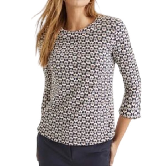 Boden Tops - Boden Althea Petal Head Geometric Floral Keyhole 3/4 Sleeve Tee - 8